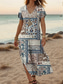 abordables Robes Boho-Femmes Robe Midi Robe d&#039;Été Robe trapèze Robe d&#039;été Vacances Occasionnel Quotidien Coupe régulière Fleuri Graphique Manche Courte Col en V Bleu Été Printemps Automne