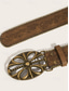 billige Damebelte-kvinners boho blomstergravert bredt lærbelte – vintage westernstil med antikk gullblomstspenne, justerbar linning for kjoler, festivaler og daglig bruk