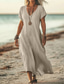 economico Vestito bianco-Vestito midi da donna abito da sole vestito estivo casual quotidiano da vacanza spiaggia vestibilità regolare in lino simile semplice a manica corta scollo a V bianco rosa blu verde estate