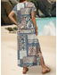 abordables Robes Boho-Femmes Robe Midi Robe d&#039;Été Robe trapèze Robe d&#039;été Vacances Occasionnel Quotidien Coupe régulière Fleuri Graphique Manche Courte Col en V Bleu Été Printemps Automne