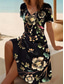 cheap Vacation Dresses-Women&#039;s Midi Dress Casual Dress Skater Dress Summer Dress Fashion Modern Daily Beach Weekend Regular Fit Floral Short Sleeve V Neck Black White Blue Purple Summer