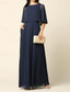 abordables Longueur du plancher-Robe A-Line Cape Robe Mère de la Mariée Robe Élégante Simple Minimaliste Col bateau Robe invitée de mariage Longueur de sol Chiffon Manches demi-longues avec couleur unie