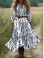 preiswerte Blumenkleider-Damen Boho Kleid Western Kleid Vintage Maxi Kleid Sommerkleid Faltendes Kleid Urlaub Lässig Boho Ausgehen Strand Standard Fit Floral Grafik 3/4 Länge Ärmel V-Ausschnitt Weiß Hellgrün Blau