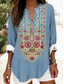 cheap Women&#039;s Boho Tops-Women&#039;s Boho Blouse Floral Graphic Vintage Tropical Hawaiian Long Sleeve V Neck Regular Tops Daily Holiday Vacation Wear Print Black Blue Khaki Summer Spring