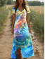 ieftine Rochii boho-Pentru femei Rochie Maxi Rochii Tricou Rochie A line Vacanță Casual Boho În aer liber Ieșire Potrivire Largă Ombre Grafic Manșon scurt În V Albastru piscină Vară