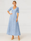 cheap Floor Length-Blue Beaded A-Line Dress Mother of the Bride Dress Elegant Vintage V Neck Ankle Length Tulle Short Sleeve with Sequin Embroidery