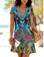 abordables Vestidos Boho-Mujer Mini vestido Vestido estilo camiseta Vestido de una línea Vestido de verano Casual Diario Ajuste regular Graphic Tribal Manga Corta Cuello redondo Azul Piscina Morado Naranja Verde Trébol
