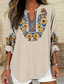 cheap Boho Tops-Women&#039;s Shirt Floral Graphic Bohemia Vintage Tropical Long Sleeve V Neck Regular Tops Daily Holiday Vacation Wear Print Black White Blue Sky Blue Khaki Summer Spring