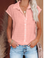 cheap Women&#039;s Plain Tops-Women&#039;s Shirt Solid Color Plain Basic Casual Short Sleeve Shirt Collar Regular Tops Daily Buttons Black White Pink Wine Summer Spring