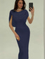 abordables Robes de cocktail-Robe midi capre sirène / trompette robes de cocktail robe élégante robe semi-formelle mariage longueur thé manches courtes col en V mousseline 2025