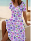 cheap Vacation Dresses-Women&#039;s Midi Dress Casual Dress Skater Dress Summer Dress Fashion Modern Daily Beach Weekend Regular Fit Floral Short Sleeve V Neck Black White Blue Purple Summer