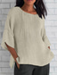 cheap Shirts-Women&#039;s Cotton Linen Blouse Solid Color Elegant Casual Short Sleeve Crew Neck Regular Tops Daily Holiday Pleated Pink Blue Green Khaki Beige Summer