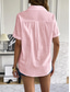 cheap Shirts-Women&#039;s Shirt Solid Color Basic Casual Short Sleeve Shirt Collar Regular Tops Daily Buttons Black White Pink Blue Summer