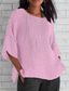 cheap Shirts-Women&#039;s Cotton Linen Blouse Solid Color Elegant Casual Short Sleeve Crew Neck Regular Tops Daily Holiday Pleated Pink Blue Green Khaki Beige Summer
