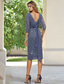 cheap Tea Length-Beaded Lace Mother of the Bride Dress Elegant Simple Sparkle Cowl Neck Funnel Neck Tea Length Chiffon  3/4 Length Sleeve With Sequins