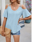 cheap Women&#039;s Plain Tops-Women&#039;s Shirt Blouse Solid Color Stylish Casual Short Sleeve Strap Regular Tops Daily Eyelet Sage Green Black White Pink Sky Blue Summer
