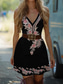preiswerte Boho Kleider-Damen Minikleid Sommerkleid Urlaub Party Lässig Outdoor Party Cocktailparty Grafik Ärmellos V Ausschnitt Schwarz Grün Schwarzes Gold Schwarz-rot Rosa Sommer Frühling