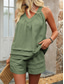 abordables Ensembles courts pour femmes-Ensembles de shorts de mode streetwear pour femmes en 2 pièces sans manches à col en V en couleur unie lien de serrage décontracté quotidien noir rose bleu marine été coupe ample
