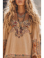 cheap Boho Dress-Women&#039;s Mini Dress Boho Dress Western Dress Classic Modern Outdoor Vacation Going out Regular Fit Flower Long Sleeve V Neck Khaki Summer