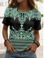 cheap Floral tee-Women&#039;s T Shirt Floral Graphic Paisley Casual Short Sleeve Crew Neck Regular Tops Daily Print Yellow Pink Blue Green Summer