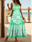 preiswerte Boho Kleider-Damen Maxikleid A Linie Kleid Unterkleid Urlaub Lässig Strand Normale Passform Grafik Geometrisch Ärmellos V Ausschnitt Spaghettiträger Rosa Blau Grün Sommer Frühling