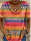 voordelige Boho t-shirt-Dames T-shirt Afdrukken Grafisch Geometrisch Kleurenblok Stijlvol Casual Korte mouw V-hals Normale tops Dagelijks Weekend Regenboog Zomer Lente