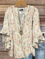 cheap Boho Tops-Women&#039;s Retro Blouse Layered Ruffle Sleeve Tops Vintage Floral Graphic Bohemia Vintage Daily 3/4 Length Sleeve Regular Tops Daily Holiday Vacation Wear Print Red Blue Beige Summer Spring Fall