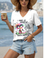 cheap Humor&amp;Quotes tee-Women&#039;s T Shirt Graphic Animal Letter Vintage Stylish Ethnic Short Sleeve V Neck Regular Tops Daily Going out Beach Wear Print White Sky Blue Violet Summer Spring