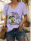 cheap Humor&amp;Quotes tee-Women&#039;s T Shirt Graphic Animal Letter Vintage Stylish Ethnic Short Sleeve V Neck Regular Tops Daily Going out Beach Wear Print White Sky Blue Violet Summer Spring