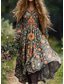 preiswerte Boho Kleider-Damen Maxikleid Sommerkleid Faltenkleid Urlaub Lässig Boho Ausgehen Strand Standard Passform Grafik Paisley-Muster Langarm V Ausschnitt Dunkelgrün Schwarz Rote Blau Sommer Frühling