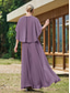 cheap Floor Length-Cape Dress A-Line Mother of the Bride Dress Elegant Simple Wedding Guest Dress Minimalist Crew Neck Floor Length Chiffon Beaded Lace Short Sleeve with Lace Beading