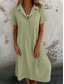 cheap Design Cotton &amp; Linen Dresses-Women&#039;s Cotton Linen Midi Dress Sundress Shift Dress Summer Dress Casual Daily Holiday Regular Fit Plain Short Sleeve Lapel Pink Blue Orange Green Summer Spring