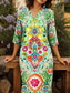 billiga Boho klänningar-Dam Maxiklänning T shirtklänning Skiftklänning Semester Strandstil Utomhus Utekväll Normal Blommig Grafisk Stam Halvlång ärm V-hals Grön Sommar Vår