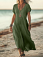economico Vestito bianco-Vestito midi da donna abito da sole vestito estivo casual quotidiano da vacanza spiaggia vestibilità regolare in lino simile semplice a manica corta scollo a V bianco rosa blu verde estate