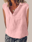 billige Skjorter-dame bomull lin camisole tank topp ensfarget elegant stilig casual ermeløs v-hals vanlige topper daglig ferie hvit rosa blå grønn sommer vår