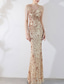 cheap Prom Dresses-Mermaid / Trumpet Quinceanera Dresses Elegant Dress Formal Wedding Floor Length Sleeveless V Neck Sequined with Sequin 2025