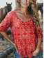 cheap Floral Tops-Women&#039;s Blouse Floral Graphic Stylish Casual 3/4 Length Sleeve Half Sleeve V Neck Regular Tops Daily Yellow Red Blue Purple Summer Spring