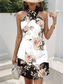 preiswerte Blumenkleider-Damen Minikleid Sommerkleid A Linie Kleid Halterkleid Urlaub Lässig Ausgehen Normale Passform Blumen Grafik Ärmellos V Ausschnitt Schwarz Weiß Blau Grün Sommer