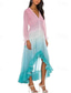 abordables Arte &amp; Diseño Vestidos-Mujer Vestido Midi Vestido de flores Moda Moderno Diario Noche Fin de semana Ajuste regular Ombre Manga Larga Escote en Pico Rojo Azul Piscina Morado Verano