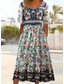 tanie Sukienka boho-Damskie Sukienka midi Plisowana sukienka Urlop Codzienny Boho Wyjściowe Plaża Regularny Kwiaty Graficzny W Tureckie Wzory Krótki rękaw Wycięcie pod szyją Niebieski i biały Ciemnoniebieski Lato