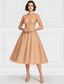 cheap Tea Length-Blue A-Line Mother of the Bride Dress Elegant Vintage Illusion Neck Ankle Length Chiffon Half Sleeve with Sequin Embroidery