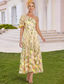 cheap Floor Length-Floral Embroidered A-Line Dress Mother of the Bride Dress Elegant Vintage One Shoulder Ankle Length Tulle Short Sleeve with Flower Wedding Guest Dress 2025