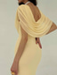 abordables Robes de cocktail-Robe midi capre sirène / trompette robes de cocktail robe élégante robe semi-formelle mariage longueur thé manches courtes col en V mousseline 2025