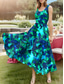 abordables Robes fleuries-Femmes Robe Midi Robe d&#039;Été Robe trapèze Robe à épaules dénudées Vacances Fête Anniversaire Extérieur Soirée Sortir Coupe Standard Fleuri Graphique Sans manches Col en U Bleu Clair Rouge Bleu Ciel