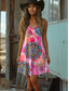 economico Abiti floreali-Per donna Mini Abito Abito a trapezio Abito Estivo Vacanza Casual Quotidiano Vestibilità comoda Grafico Tribale Senza Maniche Collo a U Giallo Rosa Blu Estate