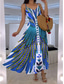 preiswerte Boho Kleider-Damen Maxikleid A Linie Kleid Unterkleid Urlaub Lässig Boho Ausgehen Strand Normale Passform Blumen Grafik Feder Ärmellos V Ausschnitt Blau Orange Grün Rosa Sommer Frühling