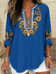 cheap Boho Tops-Women&#039;s Shirt Floral Graphic Bohemia Vintage Tropical Long Sleeve V Neck Regular Tops Daily Holiday Vacation Wear Print Black White Blue Sky Blue Khaki Summer Spring