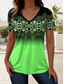 cheap Boho tee-Women&#039;s T Shirt Ombre Graphic Geometric Vintage Stylish Casual Short Sleeve V Neck Regular Tops Daily Print Blue Purple Green Summer Spring