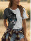 cheap Animals tee-Women&#039;s T Shirt Graphic Animal Cat Vintage Stylish Classic Short Sleeve Crew Neck Round Neck Regular Tops Daily Weekend Print White and gray Summer Spring