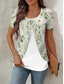 cheap Floral tee-Women&#039;s T Shirt Floral Graphic Elegant Stylish Short Sleeve Crew Neck Round Neck Regular Tops Daily Going out Patchwork Buttons Tiered Pink Blue Green Summer Spring
